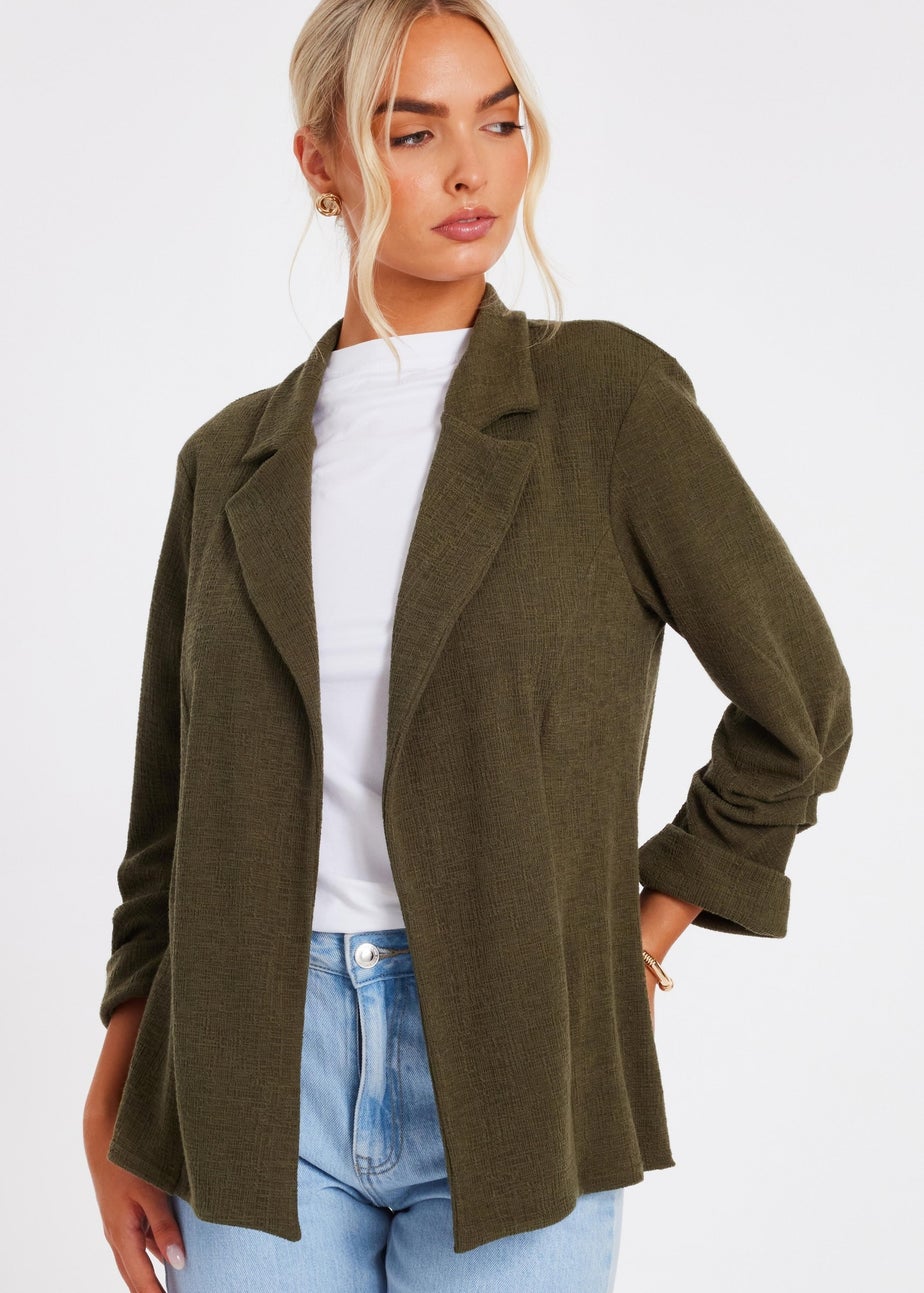 Quiz Khaki Textured Ruched Sleeve Blazer