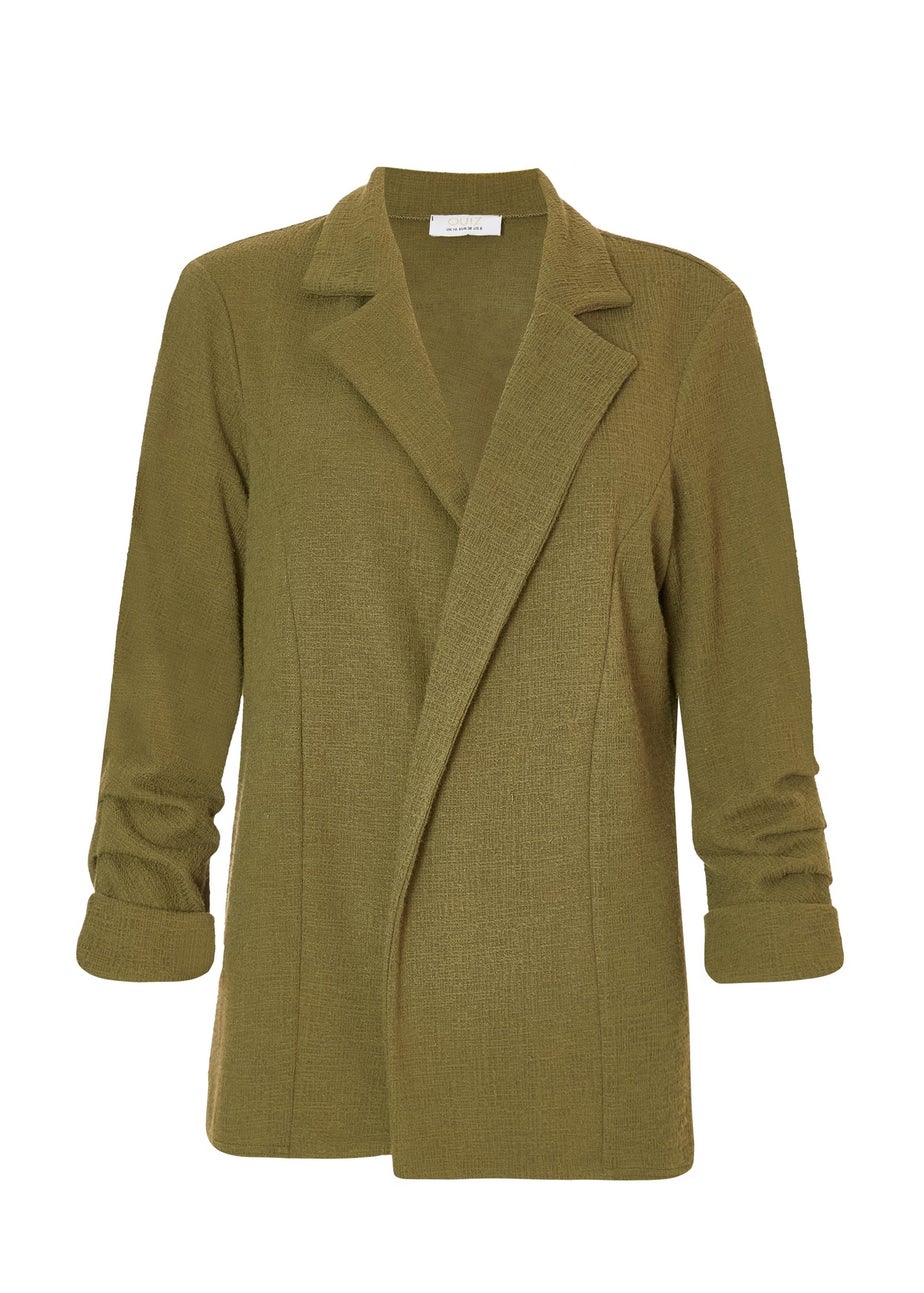 Quiz Khaki Textured Ruched Sleeve Blazer