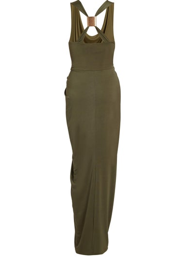 Quiz Khaki Cowl Neck Midi Dress