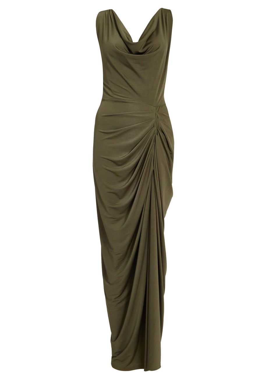 Quiz Khaki Cowl Neck Midi Dress