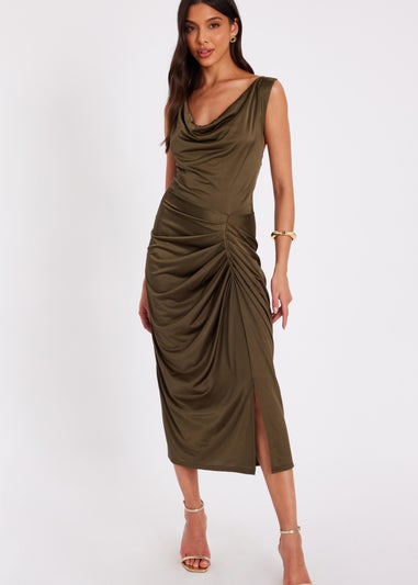 Quiz Khaki Cowl Neck Midi Dress
