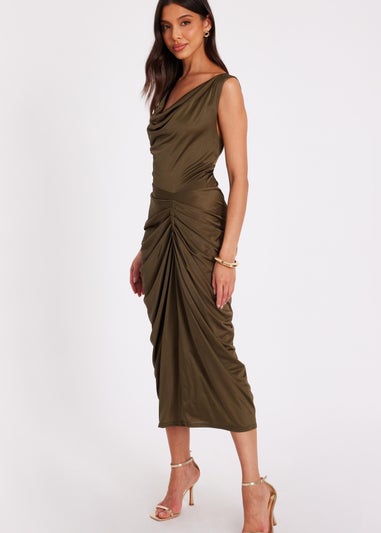 Quiz Khaki Cowl Neck Midi Dress