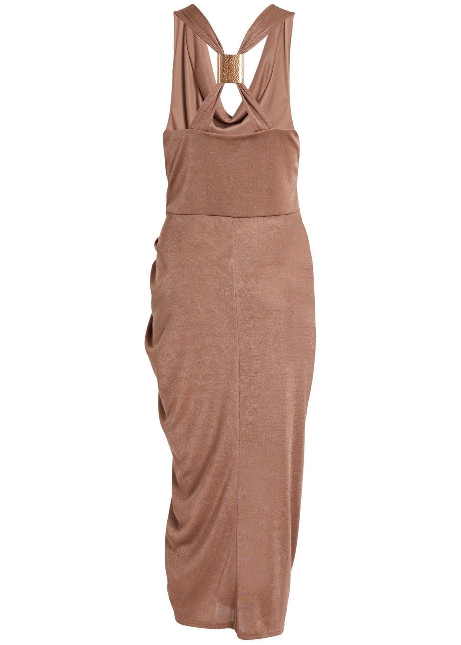 Quiz Stone Cowl Neck Ruched Midi Dress