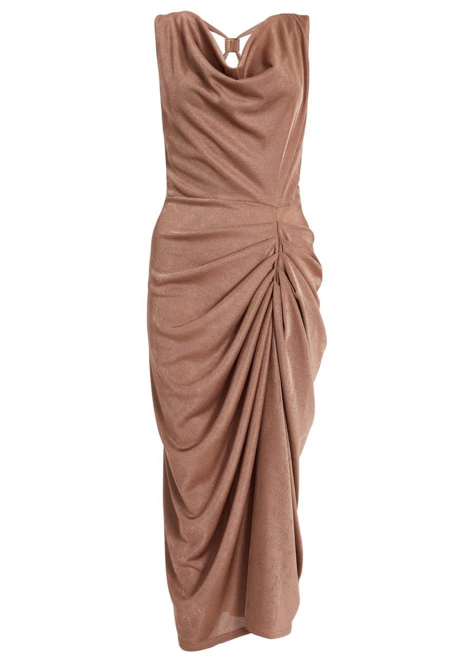 Quiz Stone Cowl Neck Ruched Midi Dress