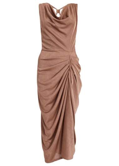 Quiz Stone Cowl Neck Ruched Midi Dress