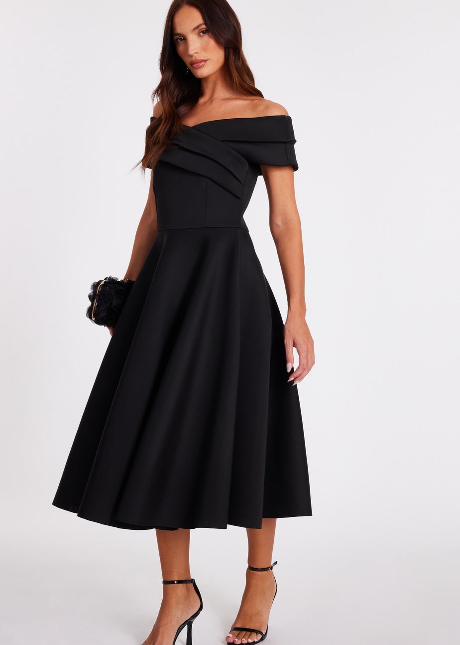 Quiz Black Pleated Bardot Midi Dress