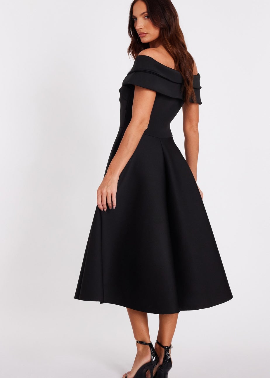 Quiz Black Pleated Bardot Midi Dress
