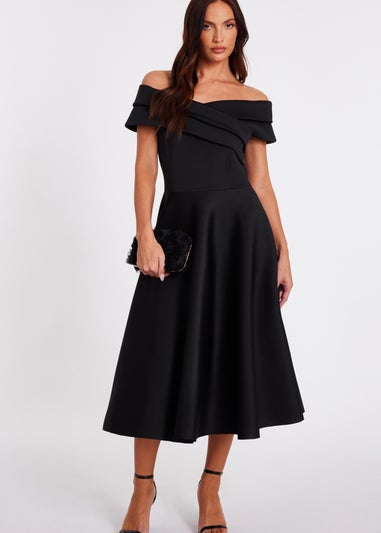 Quiz Black Pleated Bardot Midi Dress