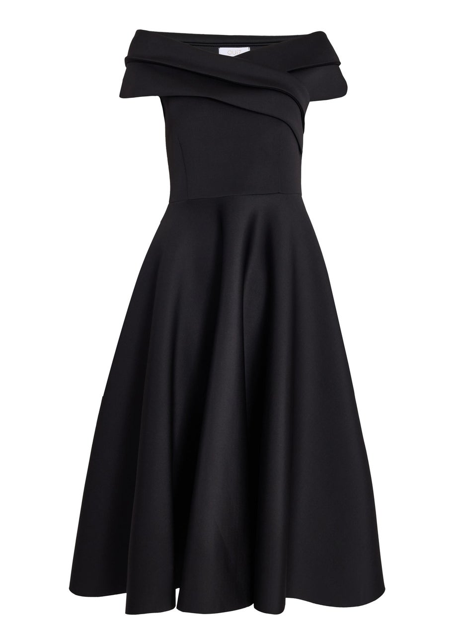 Quiz Black Pleated Bardot Midi Dress