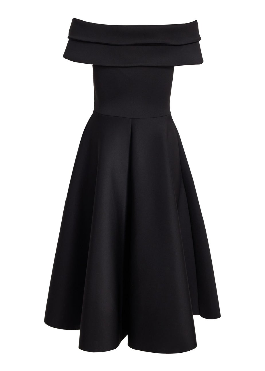 Quiz Black Pleated Bardot Midi Dress