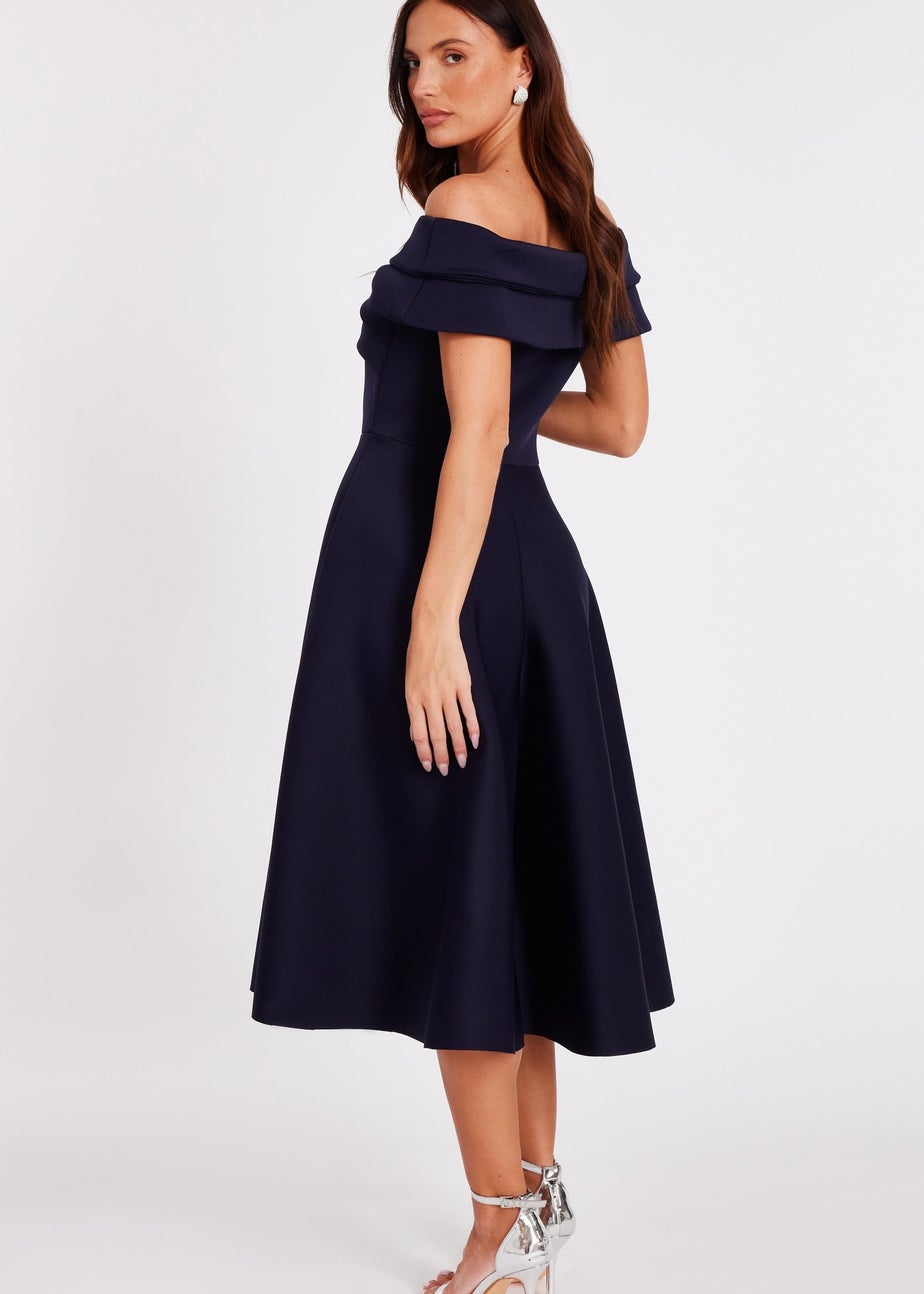 Quiz Navy Pleated Bardot Midi Dress