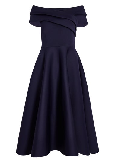 Quiz Navy Pleated Bardot Midi Dress
