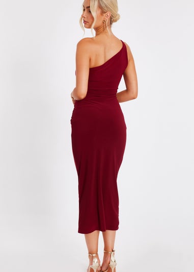 Quiz Burgundy One Shoulder Midaxi Dress