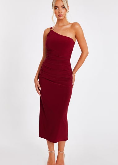 Quiz Burgundy One Shoulder Midaxi Dress
