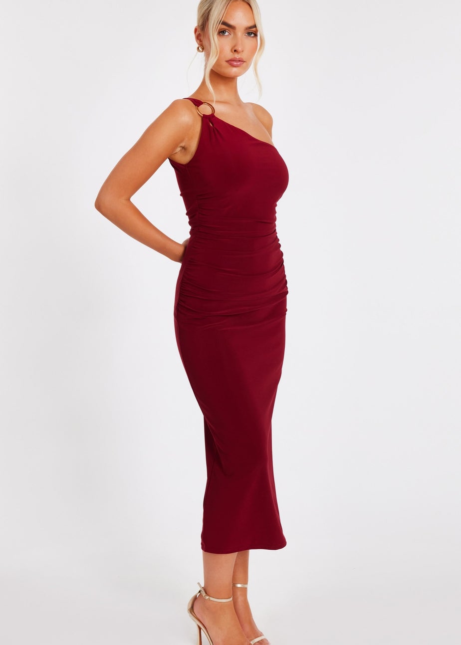 Quiz Burgundy One Shoulder Midaxi Dress
