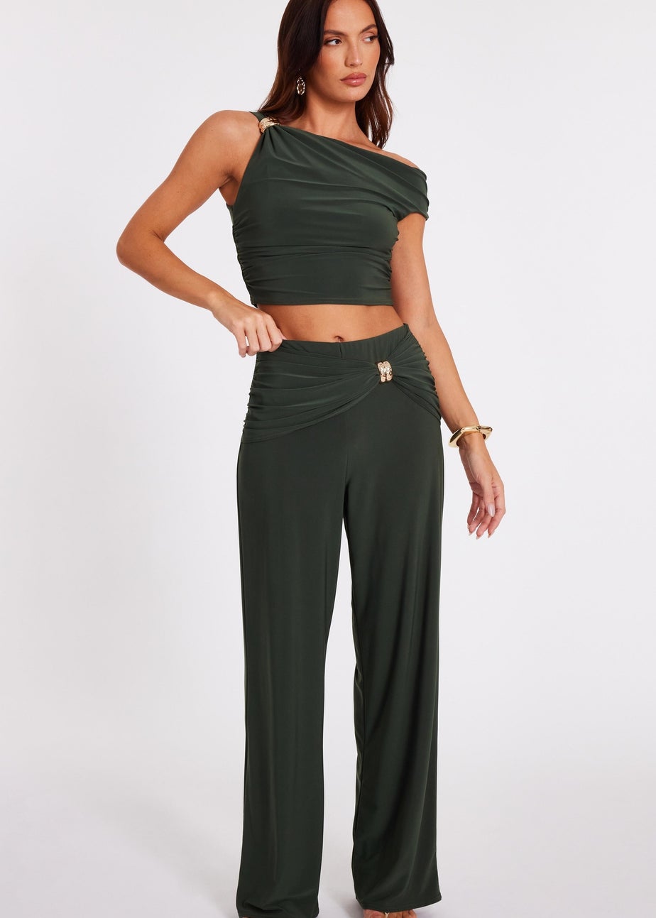 Quiz Khaki Buckle Wide Leg Trousers