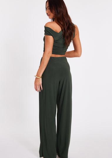Quiz Khaki Buckle Wide Leg Trousers