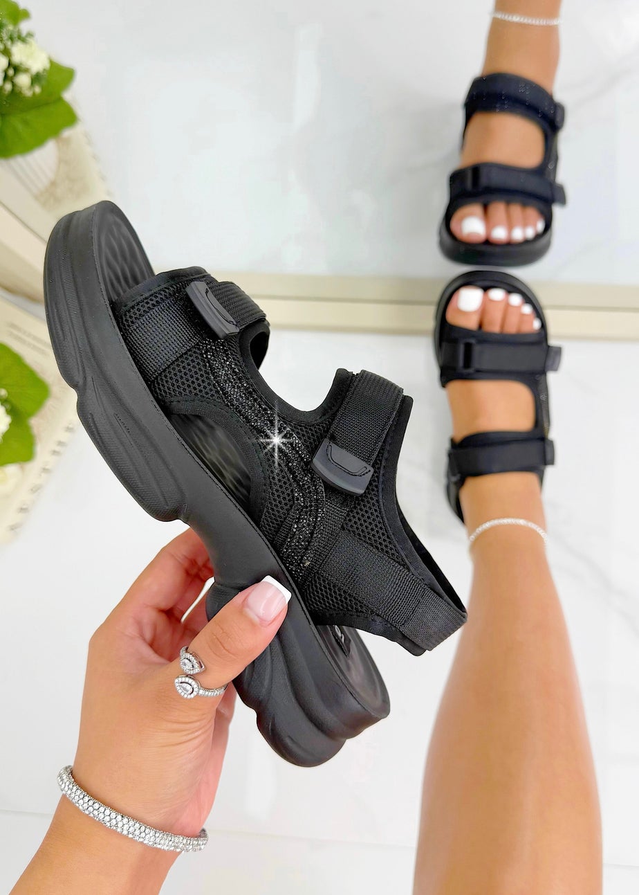 Love Lemonade Black Sparkly Cozy Crush Sandals