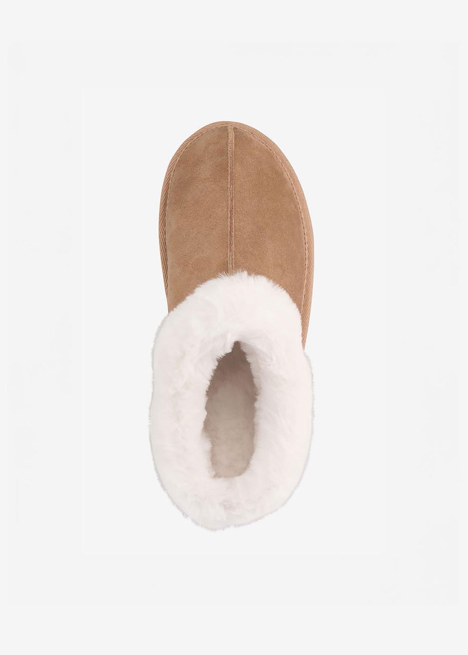 Cotton Traders Tan Suede Plush Lined Bootie Slippers