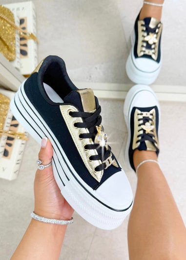 Love Lemonade Black Sparkly Bee Platform Trainers