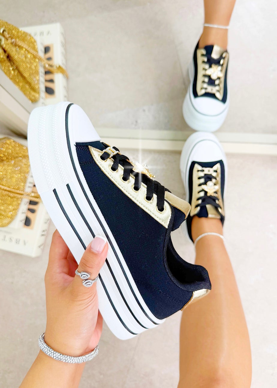 Love Lemonade Black Sparkly Bee Platform Trainers