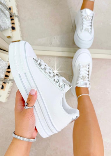 Love Lemonade White Sparkly Bee Platform Trainers