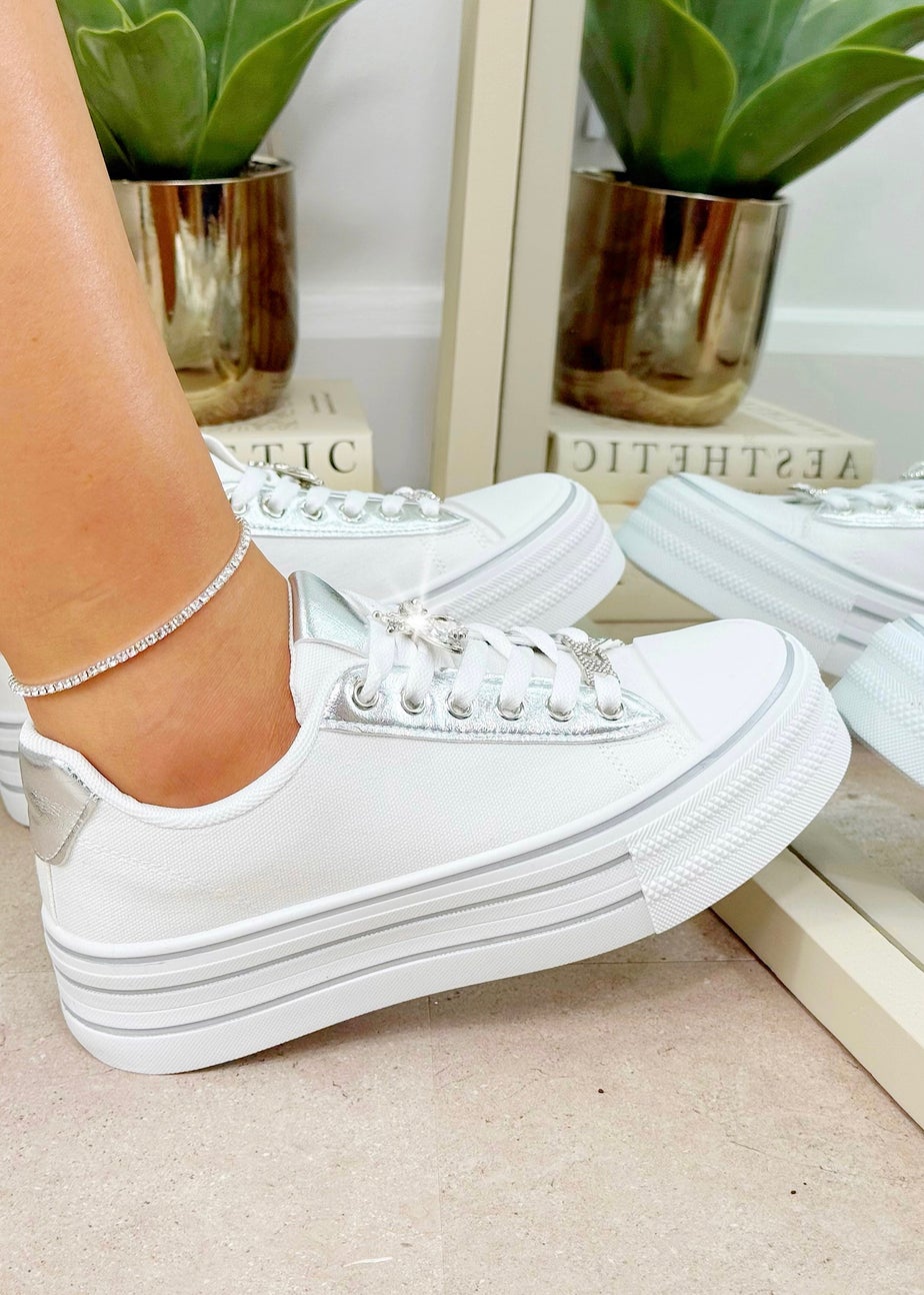 Love Lemonade White Sparkly Bee Platform Trainers