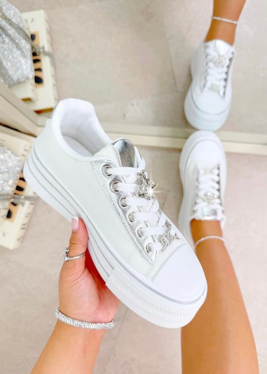 Love Lemonade White Sparkly Bee Platform Trainers
