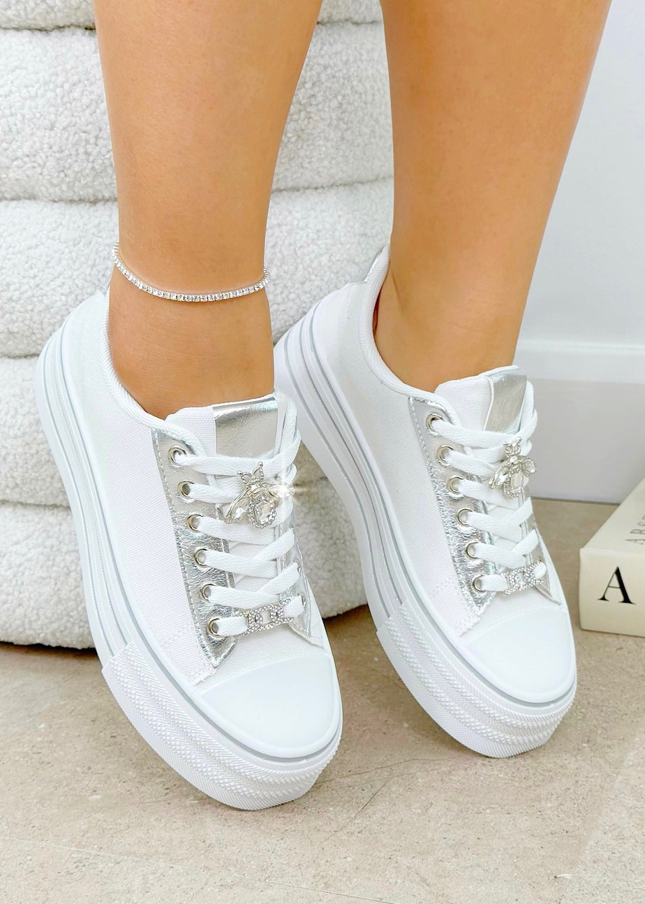 Love Lemonade White Sparkly Bee Platform Trainers