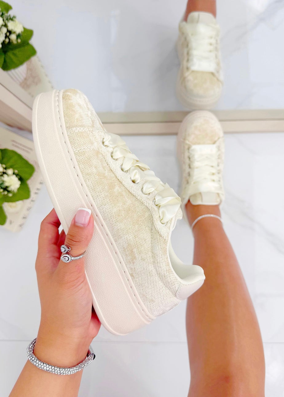 Love Lemonade Nude Sparkly Shimmer Suede Trainers