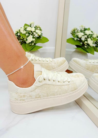 Love Lemonade Nude Sparkly Shimmer Suede Trainers