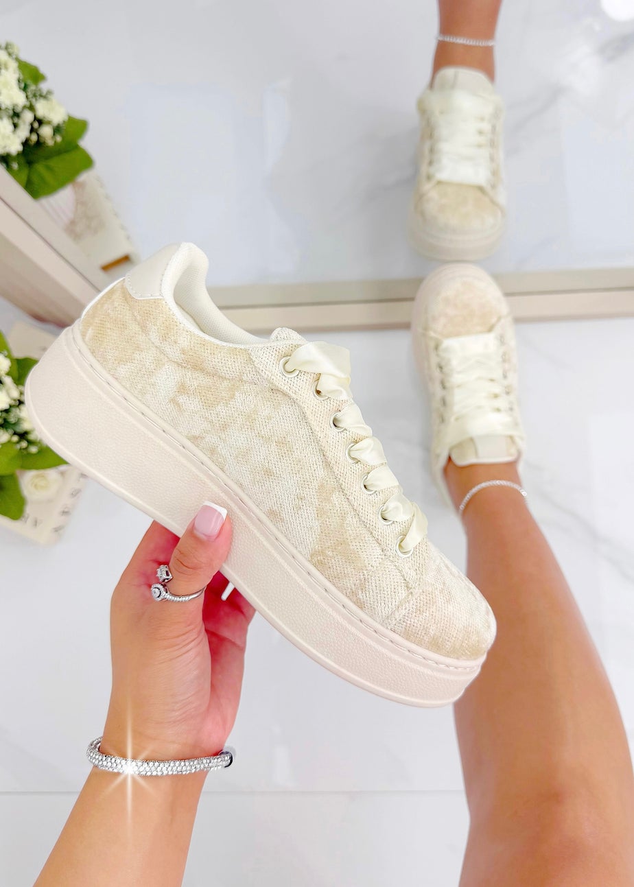 Love Lemonade Nude Sparkly Shimmer Suede Trainers