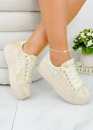 Love Lemonade Nude Sparkly Shimmer Suede Trainers