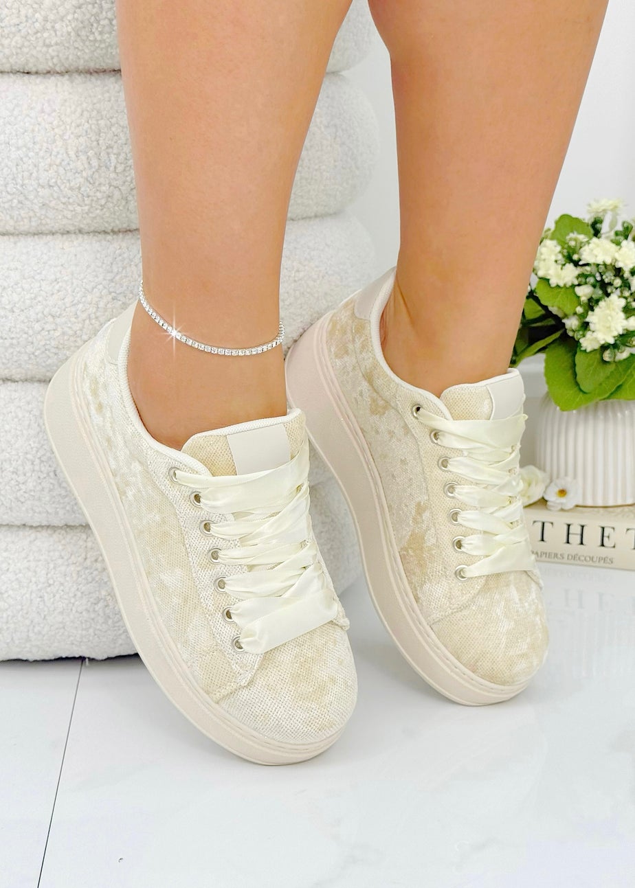 Love Lemonade Nude Sparkly Shimmer Suede Trainers