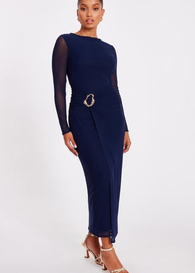 Quiz Navy Petite Mesh Buckle Midaxi Dress