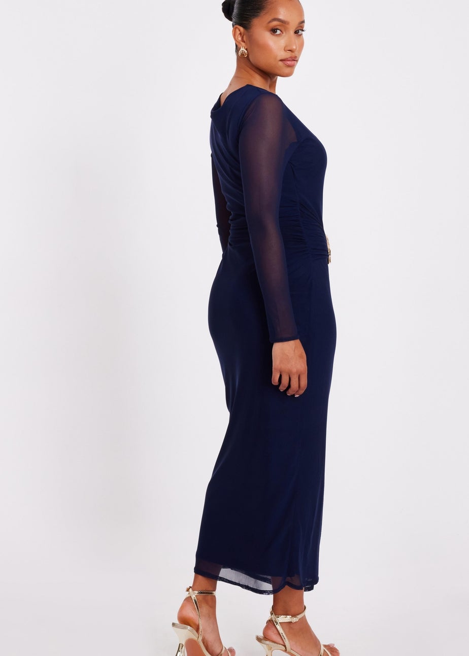 Quiz Navy Petite Mesh Buckle Midaxi Dress