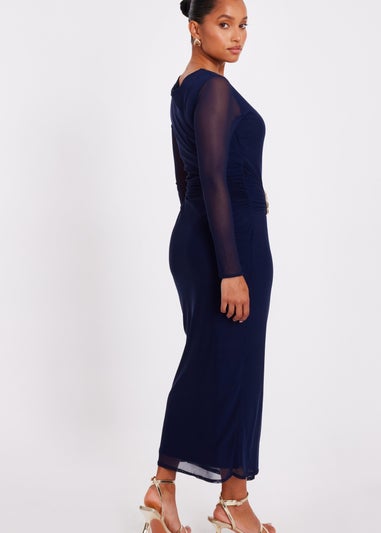 Quiz Navy Petite Mesh Buckle Midaxi Dress