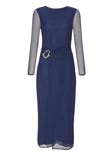 Quiz Navy Petite Mesh Buckle Midaxi Dress