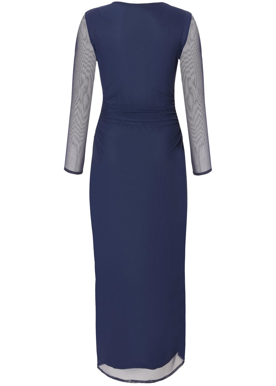 Quiz Navy Petite Mesh Buckle Midaxi Dress