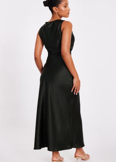 Quiz Green Petite Satin Ruched Midaxi Dress
