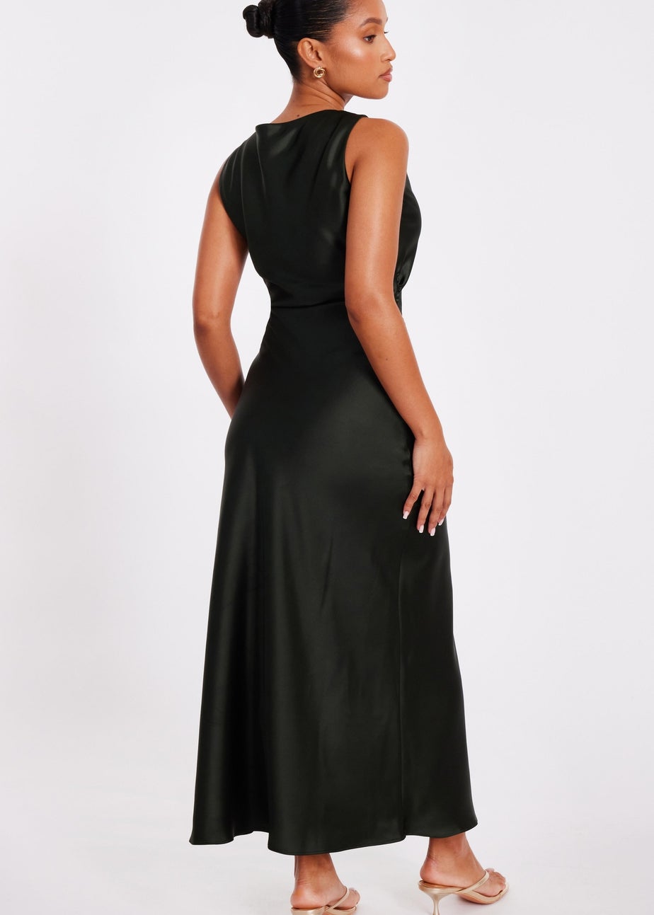 Quiz Green Petite Satin Ruched Midaxi Dress