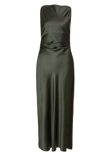 Quiz Green Petite Satin Ruched Midaxi Dress