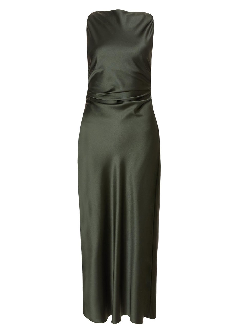 Quiz Green Petite Satin Ruched Midaxi Dress