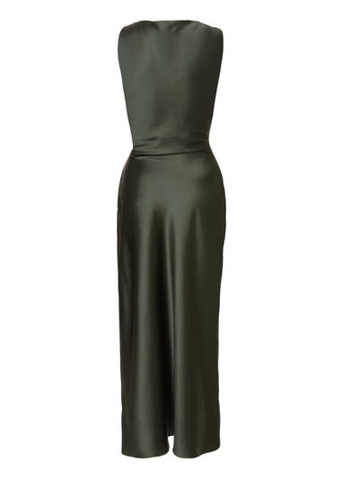 Quiz Green Petite Satin Ruched Midaxi Dress