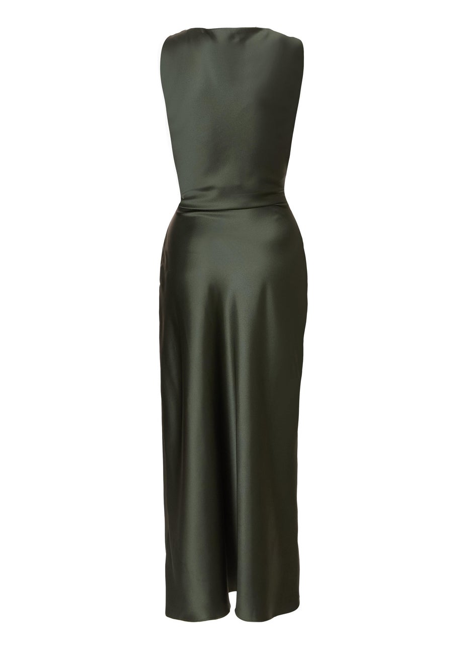 Quiz Green Petite Satin Ruched Midaxi Dress