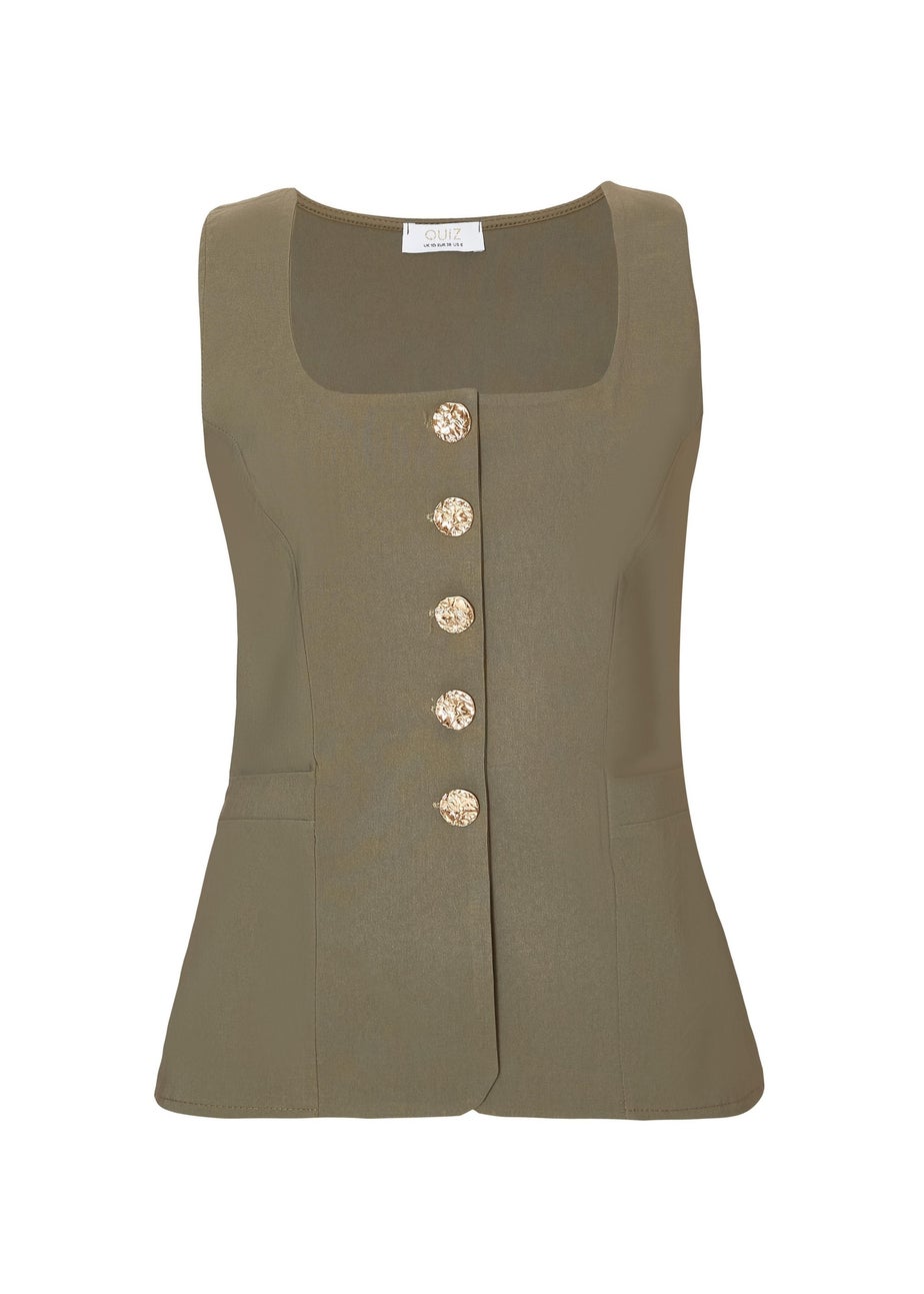 Quiz Khaki Square Neck Waistcoat