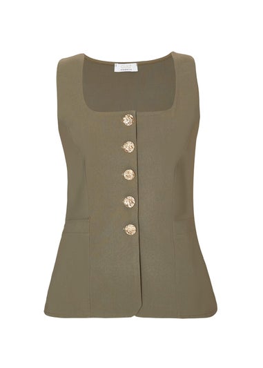 Quiz Khaki Square Neck Waistcoat