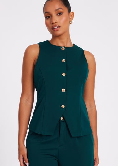 Quiz Green Petite Button Front Waistcoat