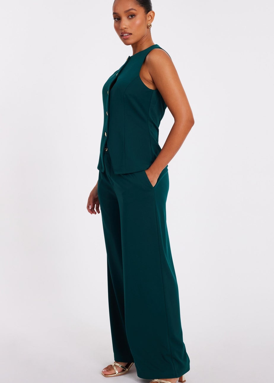 Quiz Green Petite Button Front Waistcoat