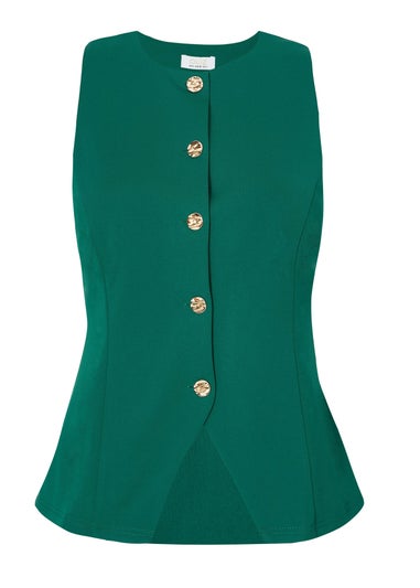 Quiz Green Petite Button Front Waistcoat